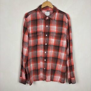 American Eagle Men's Plaid Flannel Shirt XL Red Orange Cabincore Lumberjack